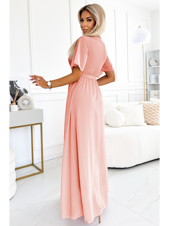 numoco Dlouhé šaty s plisovaným výstřihem a zavazováním