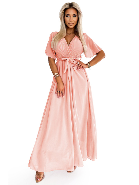 numoco Dlouhé šaty s plisovaným výstřihem a zavazováním