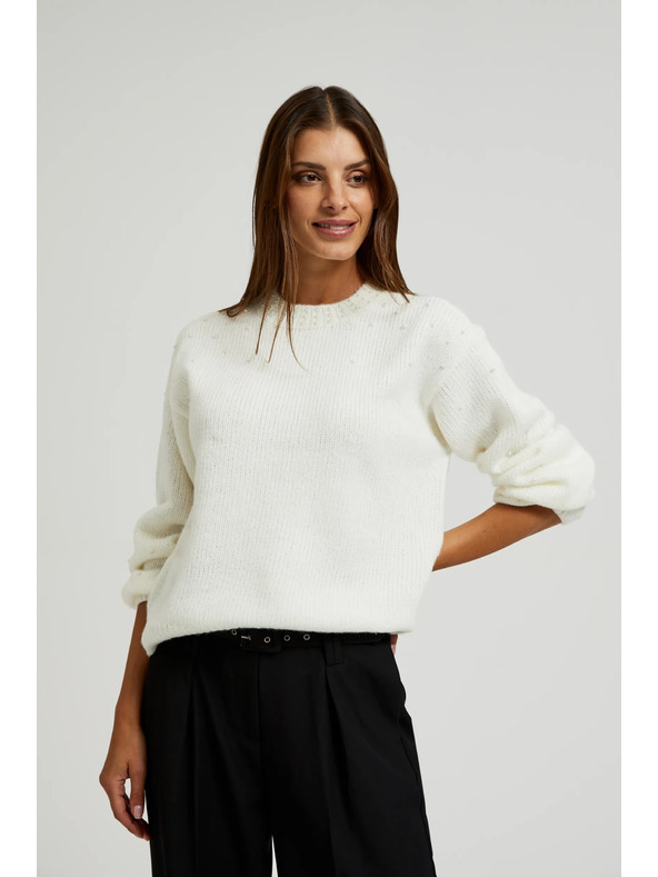 Moodo Bílý svetr s balónovými rukávy