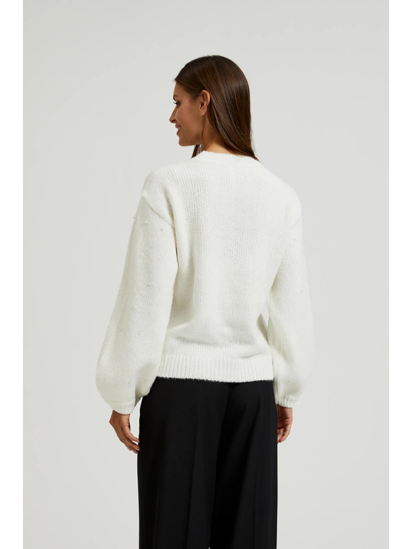 Moodo Bílý svetr s balónovými rukávy