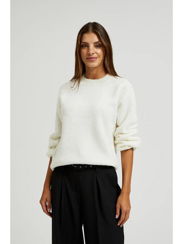 Moodo Bílý svetr s balónovými rukávy