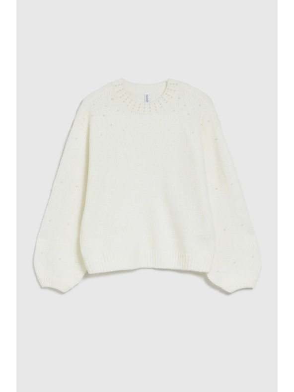 Moodo Bílý svetr s balónovými rukávy