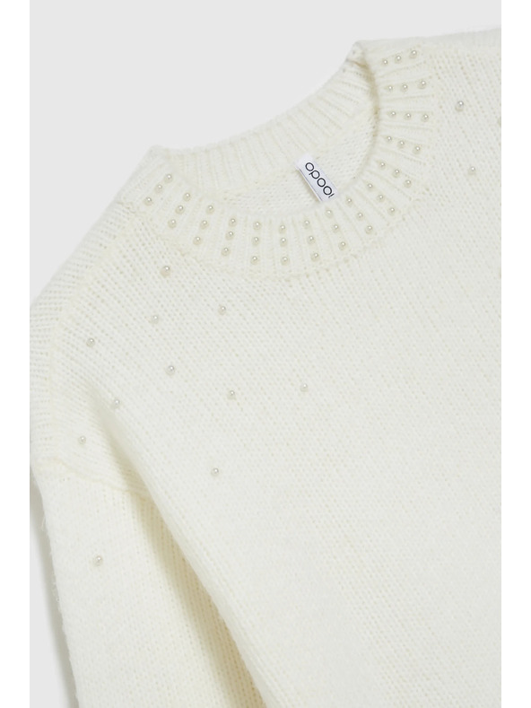 Moodo Bílý svetr s balónovými rukávy