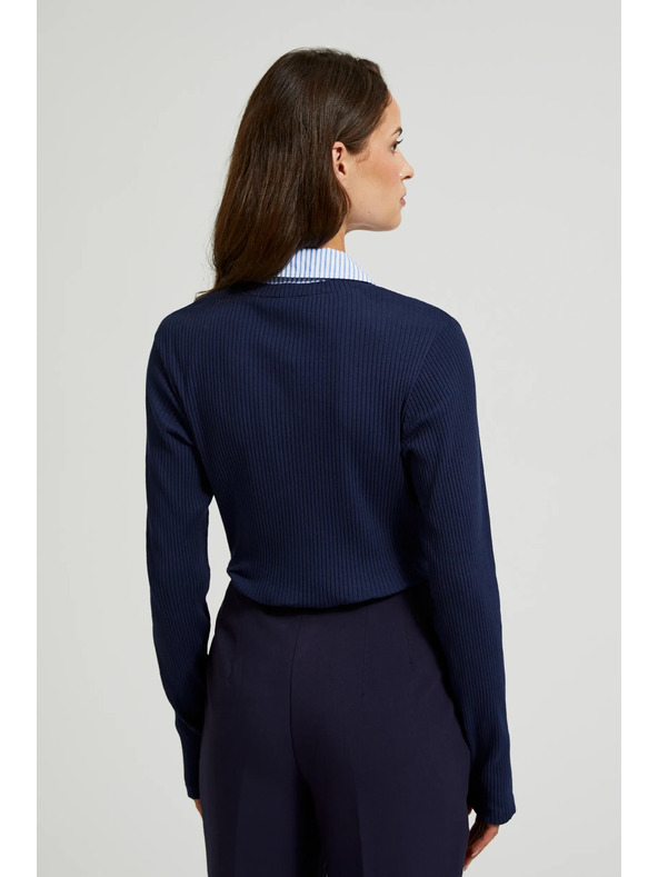 Moodo Tmavě modrý svetr s košilovým límečkem