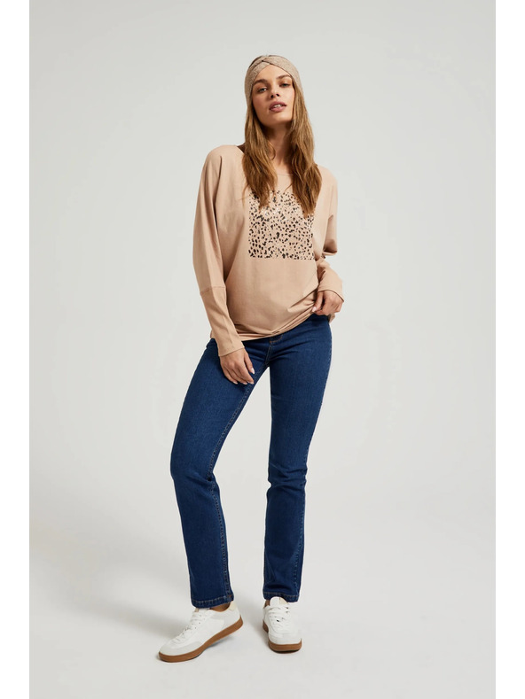 Moodo Světle hnědý dámský top s dlouhým rukávem