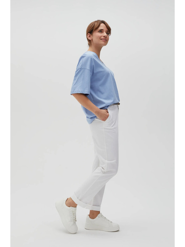 Moodo Bílá dámské kalhoty s páskem Moodo