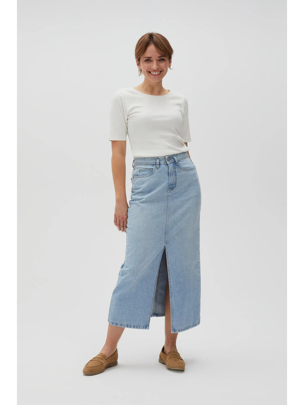 Moodo Džínová dlouhá sukně s rozparkem Moodo