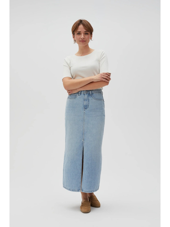 Moodo Džínová dlouhá sukně s rozparkem Moodo