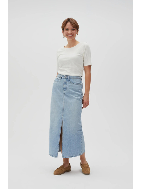 Moodo Džínová dlouhá sukně s rozparkem Moodo