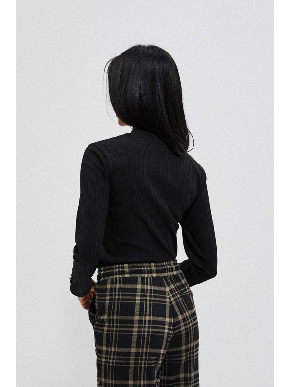Moodo Černé žebrované tričko s dlouhým rukávem