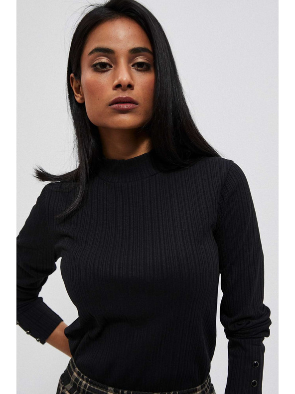 Moodo Černé žebrované tričko s dlouhým rukávem