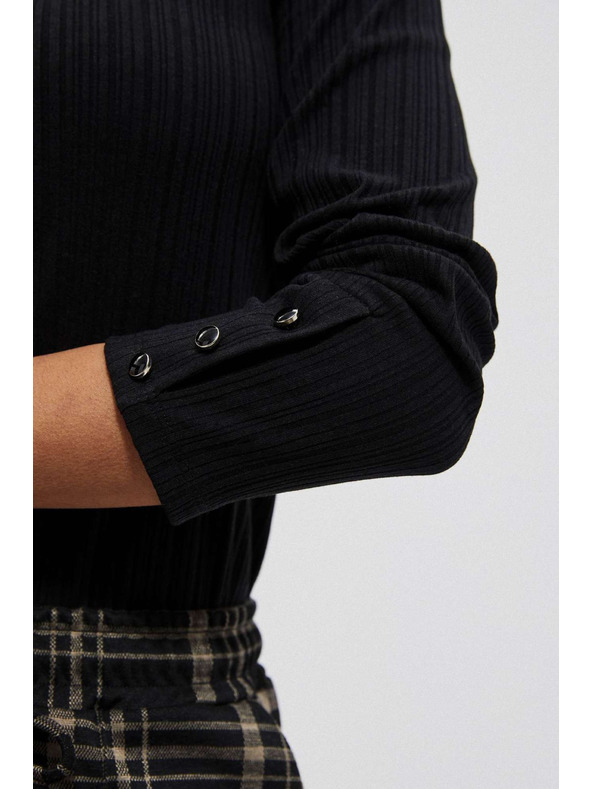 Moodo Černé žebrované tričko s dlouhým rukávem