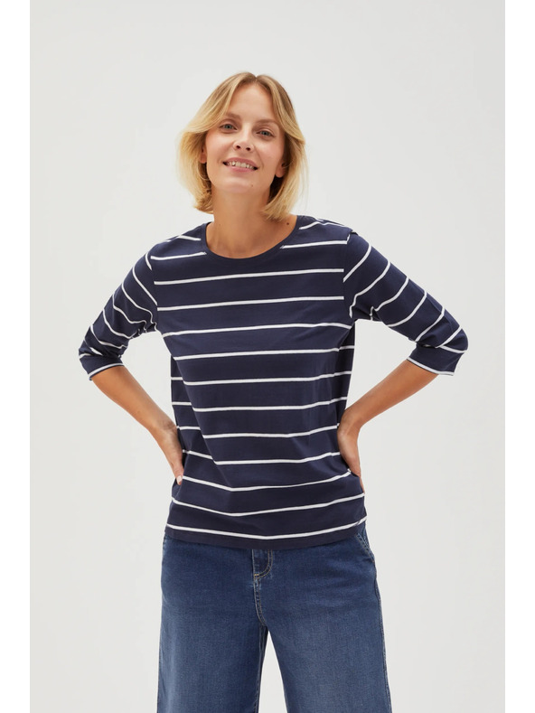 Moodo Tmavě modré dámské tričko s dlouhým rukávem Moodo