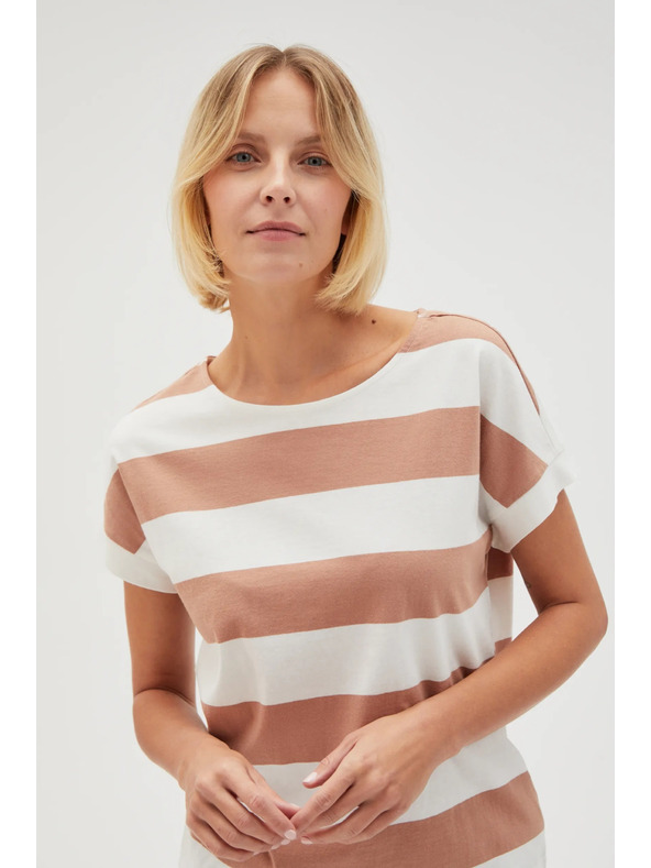 Moodo Béžovo-bílé pruhované dámské tričko Moodo