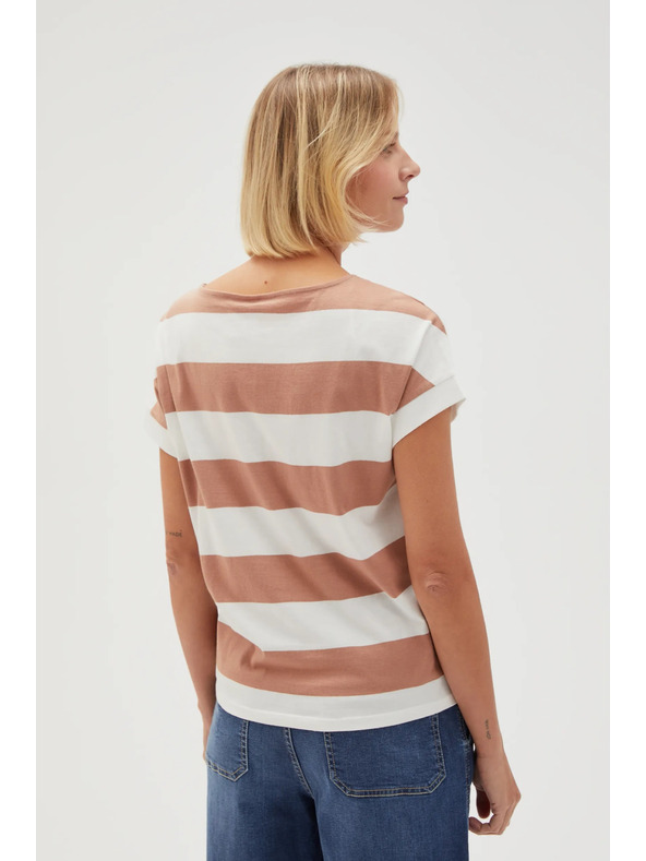 Moodo Béžovo-bílé pruhované dámské tričko Moodo