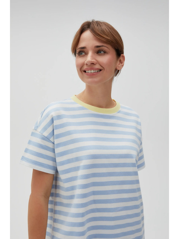 Moodo Modro-bílé pruhované tričko se žlutým límečkem