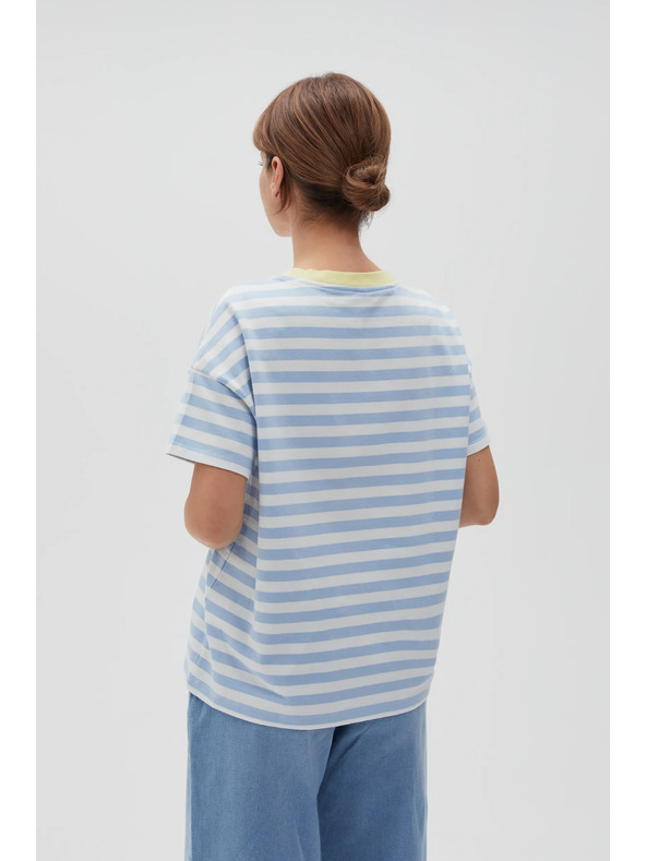 Moodo Modro-bílé pruhované tričko se žlutým límečkem