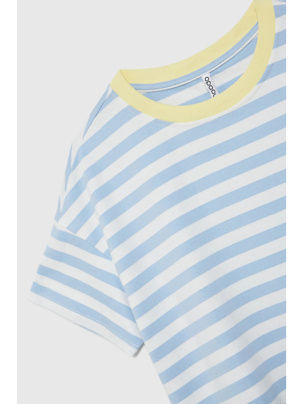Moodo Modro-bílé pruhované tričko se žlutým límečkem