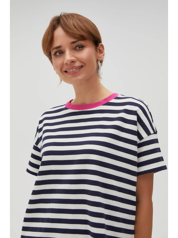 Moodo Modro-bílé pruhované tričko s růžovým límečkem