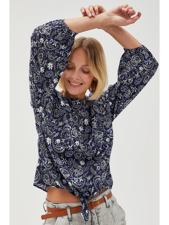 Moodo Tmavě modrá vzorovaná dámská halenka