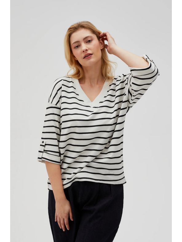 Moodo Bílo-černé pruhované volné tričko