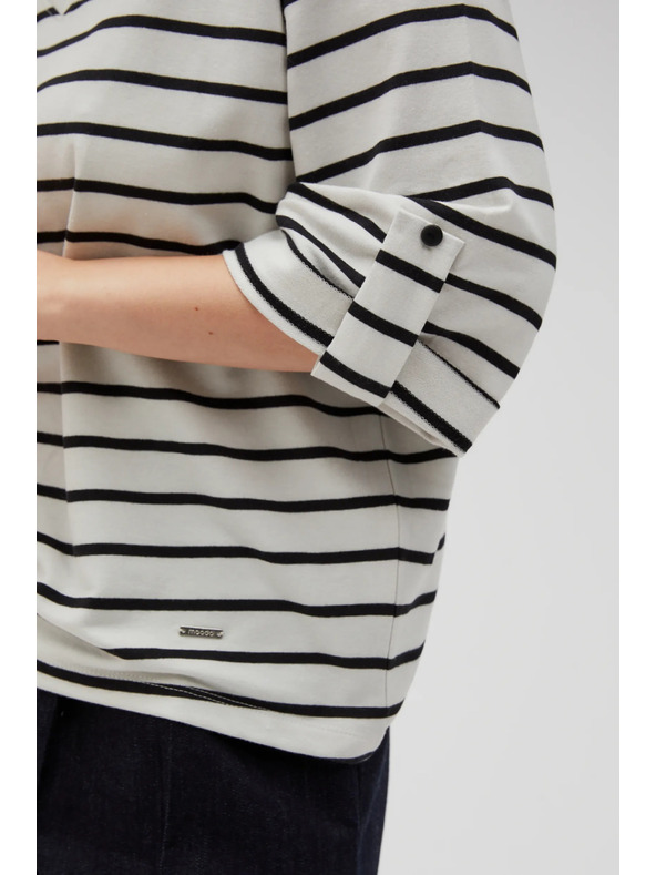 Moodo Bílo-černé pruhované volné tričko