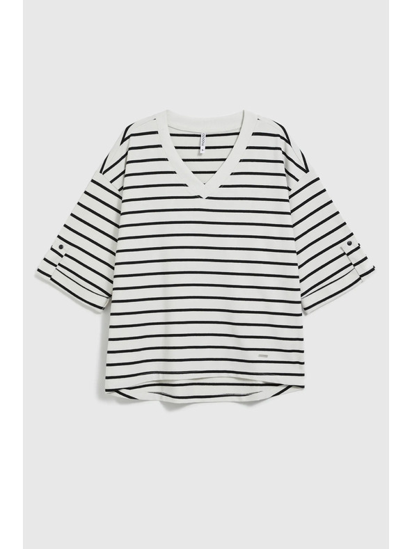 Moodo Bílo-černé pruhované volné tričko