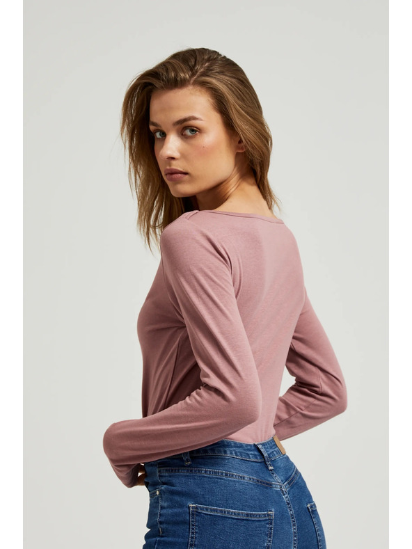Moodo Dusty růžové dámské tričko s dlouhým rukávem