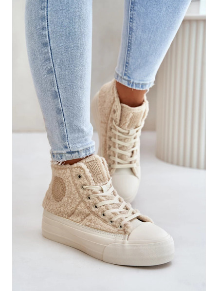 BIG STAR SHOES Zateplené Dámské Tenisky S Kožíškem Typu Beránek Big Star Béžové