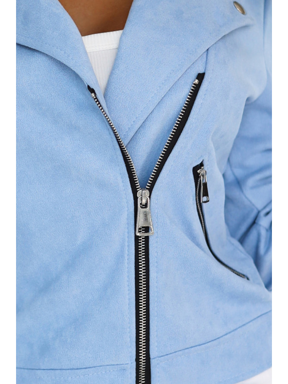 numoco Světle modrá semišová motorkářská bunda s dlouhým rukávem a zipy