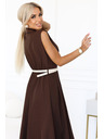 numoco Elegantní midi košilové šaty se zlatými knoflíky a páskem - čokoládová barva