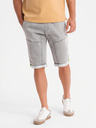 Ombre Clothing Pánské džínové kraťasy s ozdobným prošíváním - světle šedé