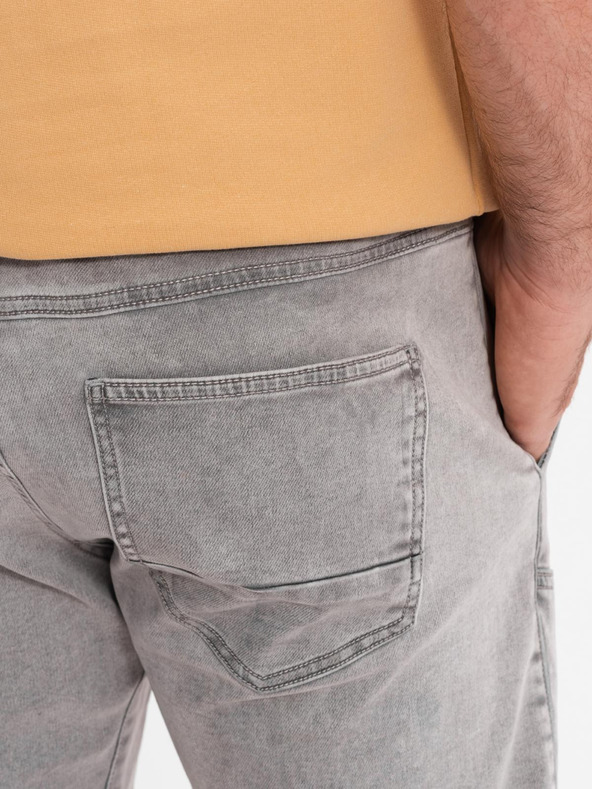 Ombre Clothing Pánské džínové kraťasy s ozdobným prošíváním - světle šedé