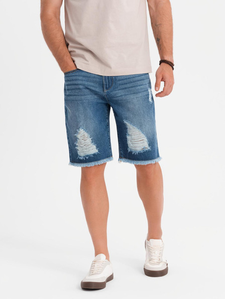 Ombre Clothing Pánské džínové kraťasy s dírami a trhlinami - modré