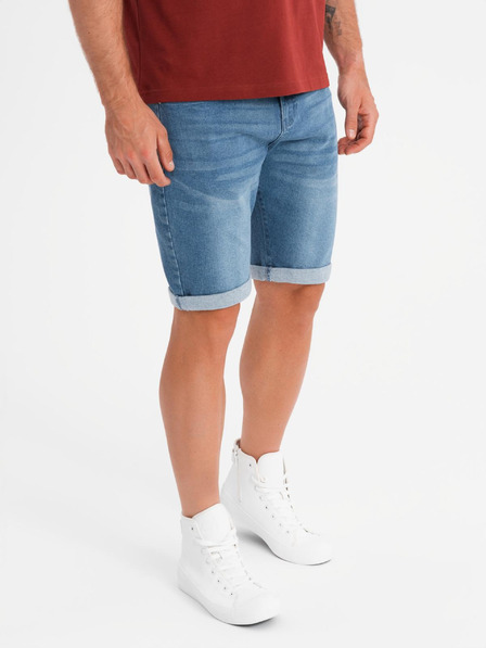 Ombre Clothing Pánské džínové šortky s ohrnutou nohavicí - modré