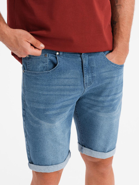 Ombre Clothing Pánské džínové šortky s ohrnutou nohavicí - modré