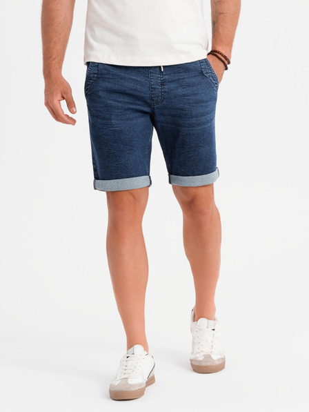Ombre Clothing Pánské džínové šortky s ohrnutou nohavicí - tmavě modré