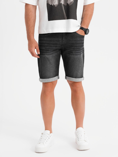 Ombre Clothing Pánské džínové šortky s ohrnutou nohavicí - černé