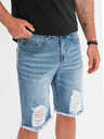 Ombre Clothing Pánské krátké džínové šortky s dírami a trhlinami - světle modré