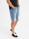 Ombre Clothing Pánské krátké džínové šortky s dírami a trhlinami - světle modré