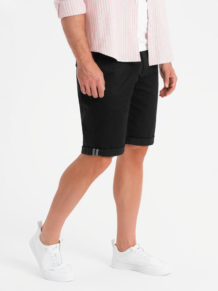 Ombre Clothing Pánské klasické chino šortky s ohrnutou nohavicí - černé