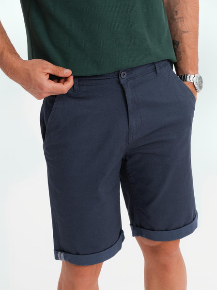Ombre Clothing Pánské klasické chino šortky s ohrnutou nohavicí - tmavě modré