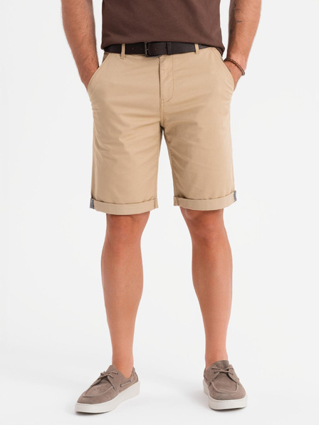 Ombre Clothing Pánské klasické chino šortky s ohrnutou nohavicí - béžové