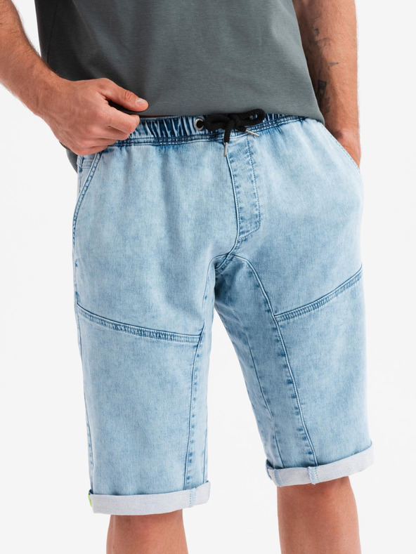 Ombre Clothing Pánské krátké džínové šortky s ozdobným prošíváním - světle modré
