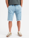 Ombre Clothing Pánské krátké džínové šortky s ozdobným prošíváním - světle modré