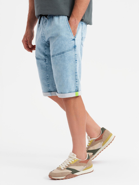 Ombre Clothing Pánské krátké džínové šortky s ozdobným prošíváním - světle modré