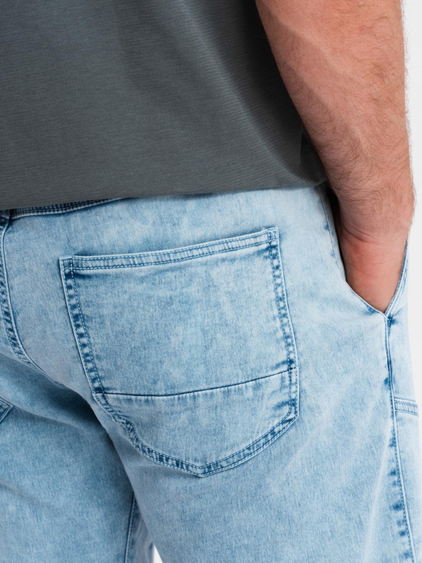 Ombre Clothing Pánské krátké džínové šortky s ozdobným prošíváním - světle modré