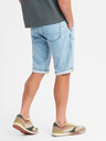 Ombre Clothing Pánské krátké džínové šortky s ozdobným prošíváním - světle modré
