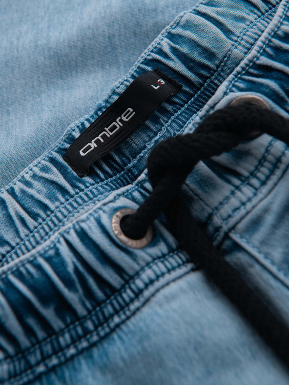 Ombre Clothing Pánské krátké džínové šortky s ozdobným prošíváním - světle modré