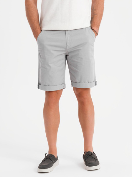 Ombre Clothing Pánské klasické chino šortky s ohrnutou nohavicí - šedé